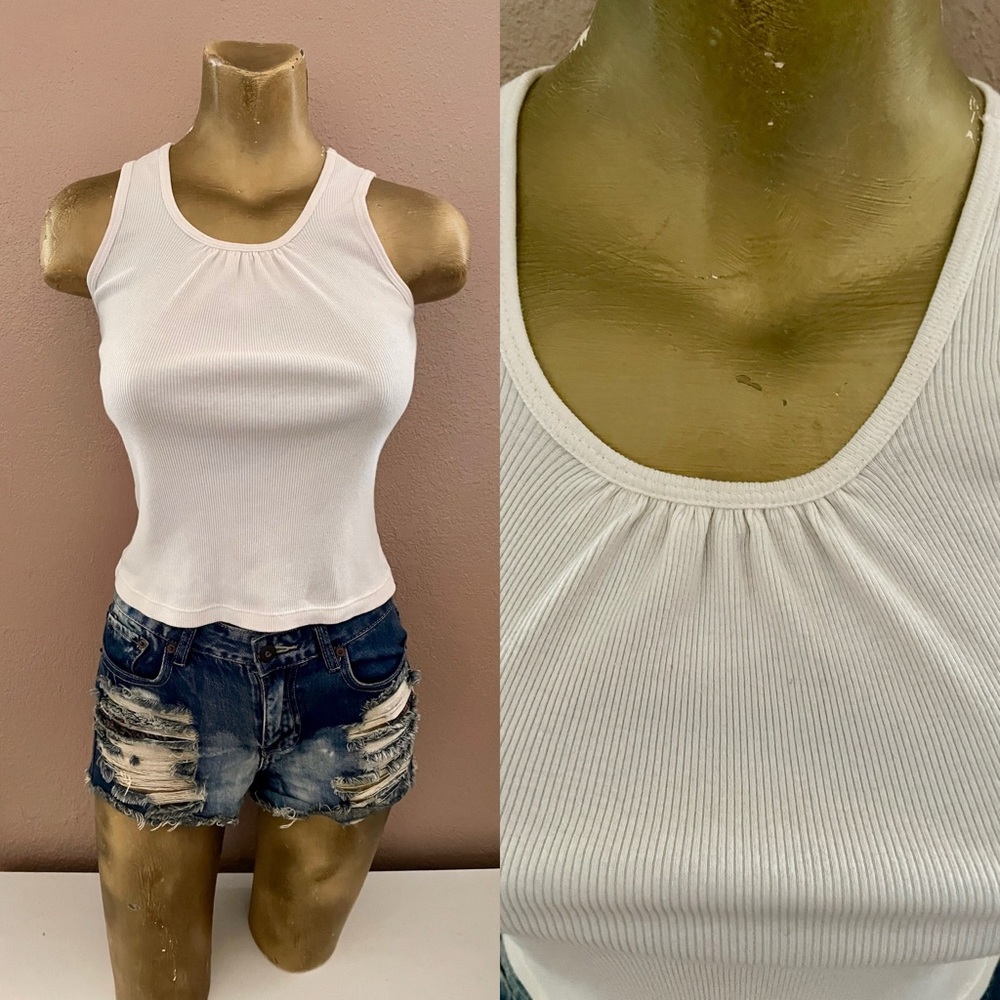 Ivory Pleated Front Ribbed Tank Top XS